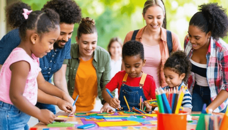 Families participating in hands-on STEAM activities together